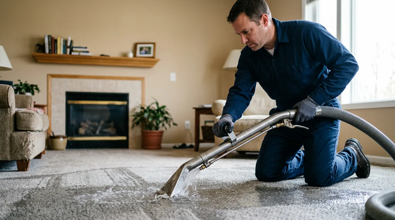 Water damage restoration technician working near Lansing, OH
